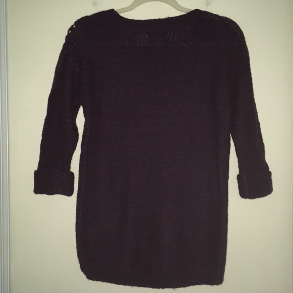 JJ Basics Cable-Knit Open Weave 3/4 Sleeve Sweater in Purple-Size Small - Picture 8 of 8
